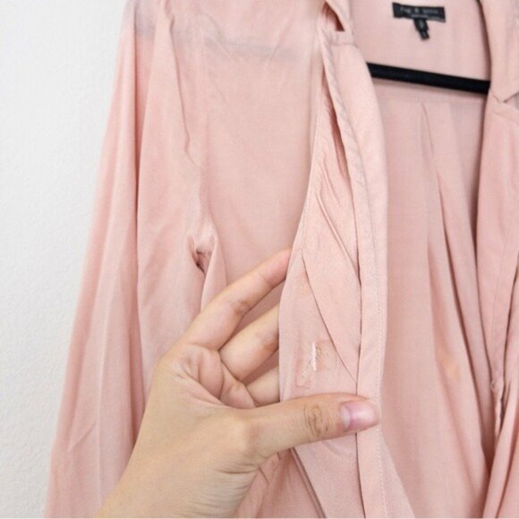 rag & bone Dean Drape Front Blouse Shirt S Dusty Rose Twist Faux Wrap - Picture 8 of 13